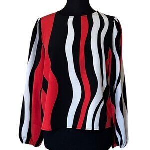 SHEIN Brand Red White Black Blouse Stripes Polyester Women's Size L (8/10)-READ